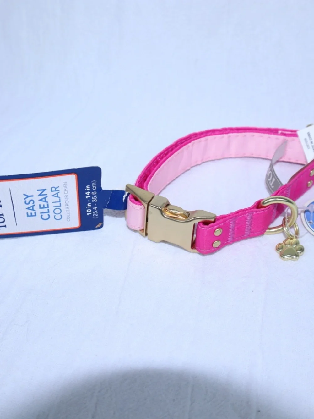 Top Paw Easy Clean Collar and 4 foot Leash 2-Toned Pink Paw Charm Heart Charm